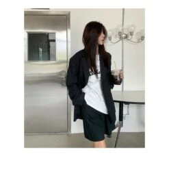 Korean Fashion Black Loose Blazer & Black Shorts TK020 12 Korean Fashion Black Loose Blazer & Black Shorts TK020 -EgrilDoll Fashion Outlet Store korean fashion black loose blazer shorts tk020 711