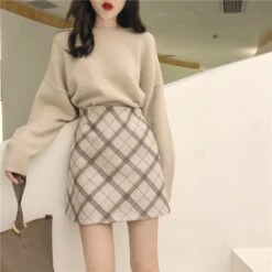 Korean Fashion Chic Sweater Plaid Skirt Set ON261