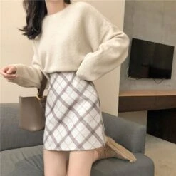 Korean Fashion Chic Sweater Plaid Skirt Set ON261 -EgrilDoll Fashion Outlet Store korean fashion chic sweater plaid skirt set on261 753