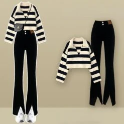 Korean Fashion Stripes Sweater Casual Pants Two Pieces Set ON250 -EgrilDoll Fashion Outlet Store korean fashion stripes sweater casual pants two pieces set on250 795