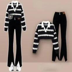 Korean Fashion Stripes Sweater Casual Pants Two Pieces Set ON250 -EgrilDoll Fashion Outlet Store korean fashion stripes sweater casual pants two pieces set on250 d s 893