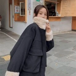Korean Kawaii Thick Velvet Loose Cute Warm Jacket BE404 -EgrilDoll Fashion Outlet Store korean kawaii thick velvet loose cute warm jacket be404 123