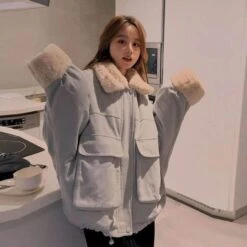 Korean Kawaii Thick Velvet Loose Cute Warm Jacket BE404 -EgrilDoll Fashion Outlet Store korean kawaii thick velvet loose cute warm jacket be404 482