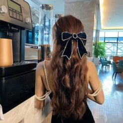 Korean Legant Ribbon Velvet Bow Crystal Hair Clips EG17223 -EgrilDoll Fashion Outlet Store korean legant ribbon velvet bow crystal hair clips eg17223 315