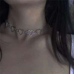 Kpop Goth Metal Hollow Heart Neck Chains Choker EE0735