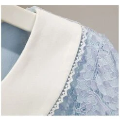 L-4XL Plus Size Blue/Green Hollow Out Lace Ruffle Sweet Dress BE382 -EgrilDoll Fashion Outlet Store l 4xl plus size bluegreen hollow out lace ruffle sweet dress be382 458