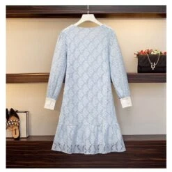 L-4XL Plus Size Blue/Green Hollow Out Lace Ruffle Sweet Dress BE382 -EgrilDoll Fashion Outlet Store l 4xl plus size bluegreen hollow out lace ruffle sweet dress be382 877
