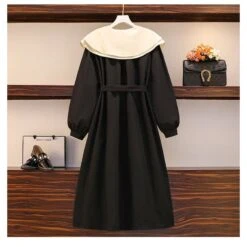 L-4XL Plus Size Green Black Double Collar Lantern Long Sleeve Dress EG16877 -EgrilDoll Fashion Outlet Store l 4xl plus size green black double collar lantern long sleeve dress eg16877 379