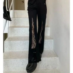 Lace Cross Stretch Thin Flared Wide-leg Pants -EgrilDoll Fashion Outlet Store lace cross stretch thin flared wide leg pants 143
