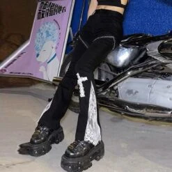 Lace Cross Stretch Thin Flared Wide-leg Pants