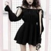 Lace Hollow Sleeve Black Dress EE0896