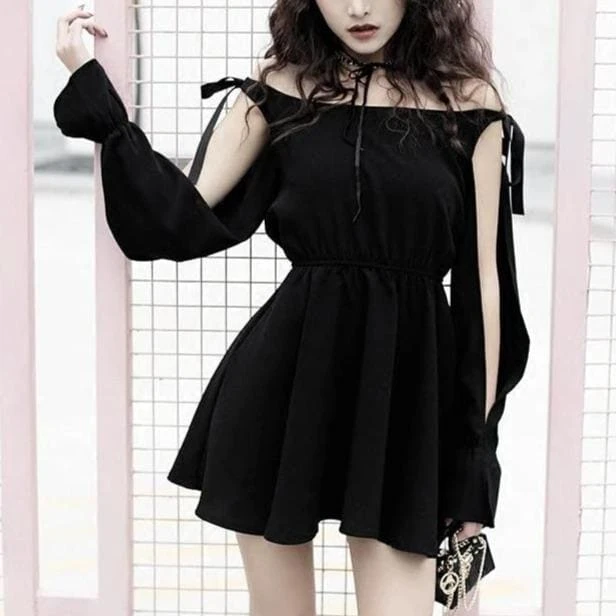 Lace Hollow Sleeve Black Dress EE0896 1 Lace Hollow Sleeve Black Dress EE0896