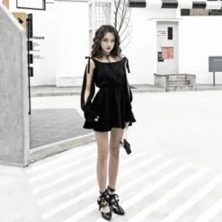 Lace Hollow Sleeve Black Dress EE0896 10 Lace Hollow Sleeve Black Dress EE0896 -EgrilDoll Fashion Outlet Store lace hollow sleeve black dress ee0896 512