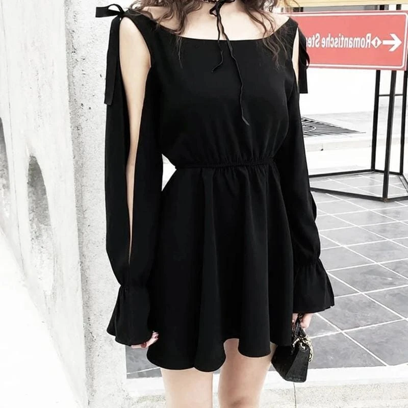 Lace Hollow Sleeve Black Dress EE0896 3 Lace Hollow Sleeve Black Dress EE0896 - Image 3