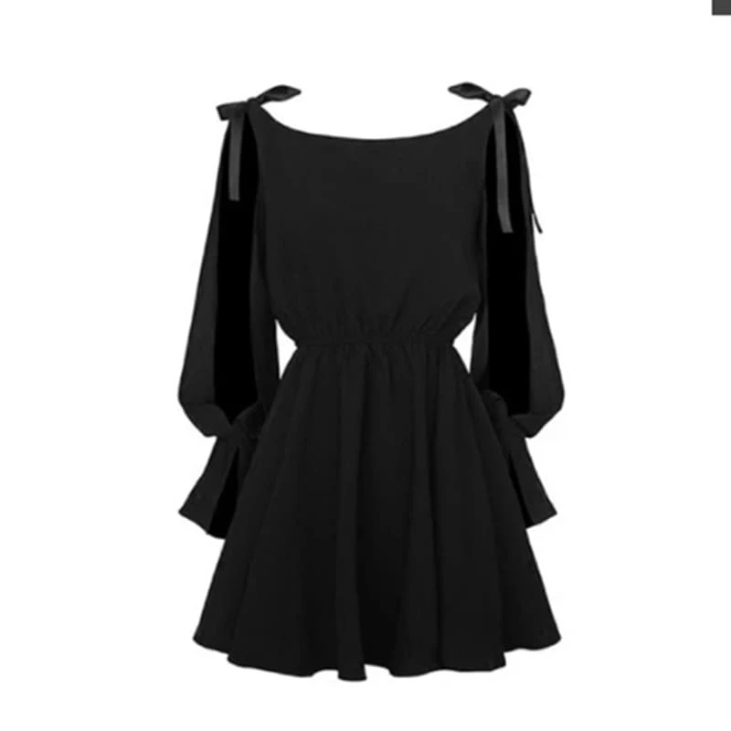 Lace Hollow Sleeve Black Dress EE0896 2 Lace Hollow Sleeve Black Dress EE0896 - Image 2