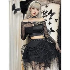 Lace Spiderweb Cool Black Skirt ON72 11 Lace Spiderweb Cool Black Skirt ON72 -EgrilDoll Fashion Outlet Store lace spiderweb cool black skirt on72 924
