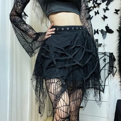 Lace Spiderweb Cool Black Skirt ON72 7 Lace Spiderweb Cool Black Skirt ON72 - Image 7