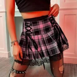 Lace Up Goth Y2K Style Skirt