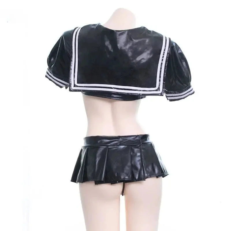 Leather Balck Bow School Uniform Lingerie EG14775 4 Leather Balck Bow School Uniform Lingerie EG14775 - Image 4