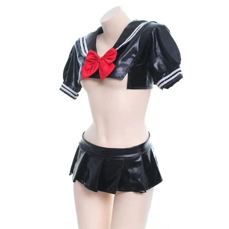 Leather Balck Bow School Uniform Lingerie EG14775 3 Leather Balck Bow School Uniform Lingerie EG14775 - Image 3