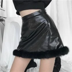 Leather Plush A-line Short Skirt EE0659