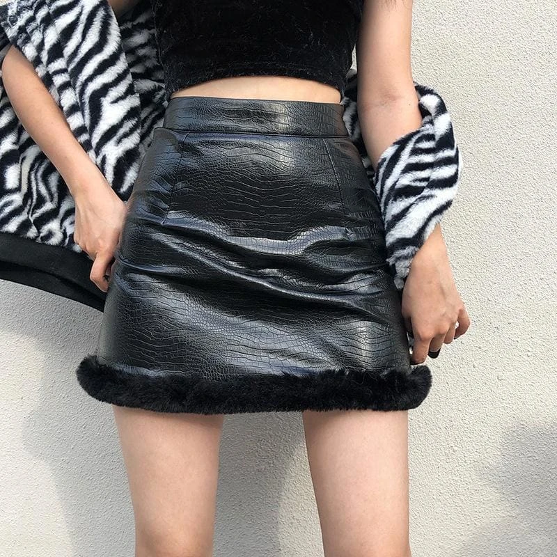 Leather Plush A-line Short Skirt EE0659 3 Leather Plush A-line Short Skirt EE0659 - Image 3