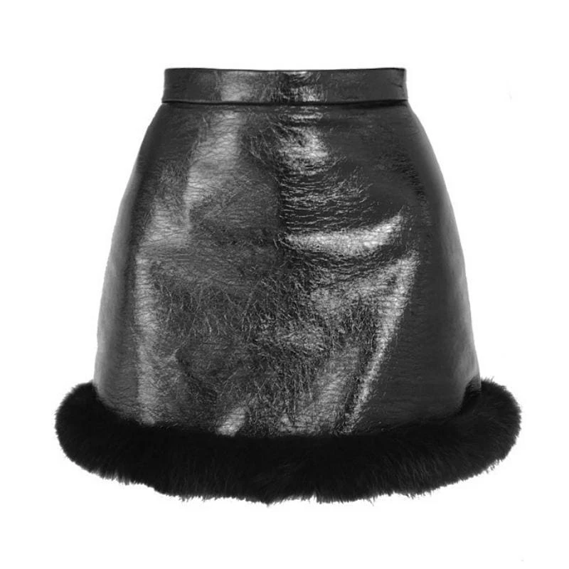 Leather Plush A-line Short Skirt EE0659 4 Leather Plush A-line Short Skirt EE0659 - Image 4