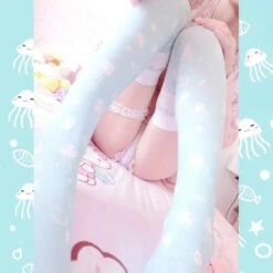 Lolita Cosplay Ocean AcalephCute Harajuku Over-knee Stockings EG15522 -EgrilDoll Fashion Outlet Store lolita cosplay ocean acalephcute harajuku over knee stockings eg15522 socks 583