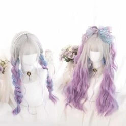 Lolita Cute Platinum Blue Purple Gradient Curly Wig SS1661
