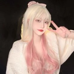 Lolita Glod Pink Mix Long Curl Wig SP15700