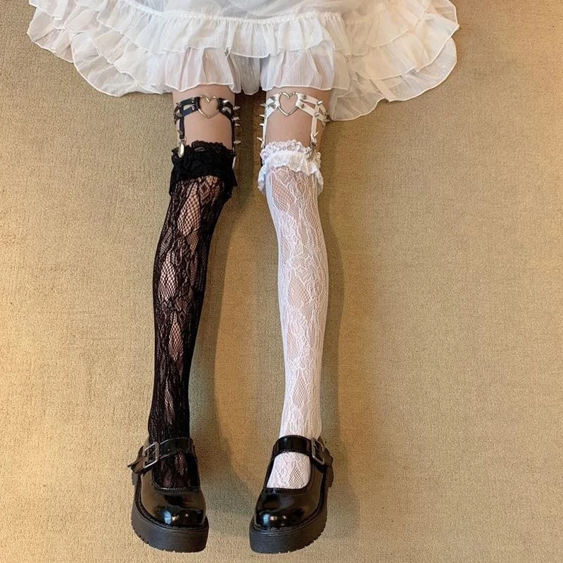 Lolita Lace Stockings Love Heart Rivet Leg Ring EG15716 1 Lolita Lace Stockings Love Heart Rivet Leg Ring EG15716
