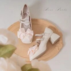 Lolita Pastel Bow Knot Mary Janes Lolita Shoes ON07 -EgrilDoll Fashion Outlet Store lolita pastel bow knot mary janes shoes on07 beige 5 a pair of bowknot 34 450