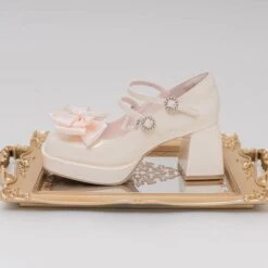 Lolita Pastel Bow Knot Mary Janes Lolita Shoes ON07 -EgrilDoll Fashion Outlet Store lolita pastel bow knot mary janes shoes on07 beige 7 5 a pair of bows 34 587