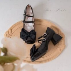 Lolita Pastel Bow Knot Mary Janes Lolita Shoes ON07 -EgrilDoll Fashion Outlet Store lolita pastel bow knot mary janes shoes on07 black 5 a pair of bows 34 490