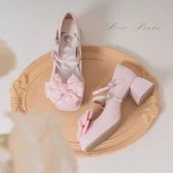 Lolita Pastel Bow Knot Mary Janes Lolita Shoes ON07 -EgrilDoll Fashion Outlet Store lolita pastel bow knot mary janes shoes on07 pink 5 a pair of bows 34 482