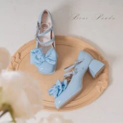 Lolita Pastel Bow Knot Mary Janes Lolita Shoes ON07 -EgrilDoll Fashion Outlet Store lolita pastel bow knot mary janes shoes on07 sky blue 5 a pair of bows 34 834