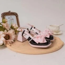 Lolita Pastel Bow Knot Mary Janes Lolita Shoes Sandals ON06 -EgrilDoll Fashion Outlet Store lolita pastel bow knot mary janes shoes sandals on06 black pink 5 a pair of bowknot half 805