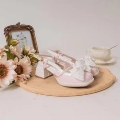Lolita Pastel Bow Knot Mary Janes Lolita Shoes Sandals ON06 -EgrilDoll Fashion Outlet Store lolita pastel bow knot mary janes shoes sandals on06 light pink 5 a pair of bowknot half 623