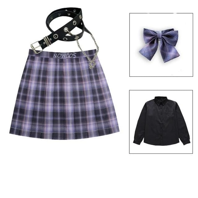 Long/Short Sleeve High Waist Plaid Pleated Skirts JK School Uniform SS0810 7 Long/Short Sleeve High Waist Plaid Pleated Skirts JK School Uniform SS0810 - Image 7