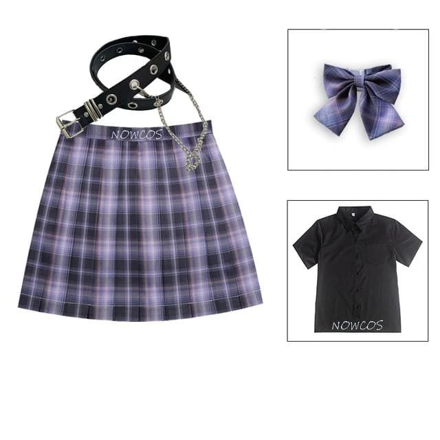 Long/Short Sleeve High Waist Plaid Pleated Skirts JK School Uniform SS0810 9 Long/Short Sleeve High Waist Plaid Pleated Skirts JK School Uniform SS0810 - Image 9