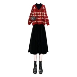 Lory Fake Two Pieces Winter Plaid Sweater And Skirt Set ON296 -EgrilDoll Fashion Outlet Store lory fake two pieces winter plaid sweater and skirt set on296 black s 830