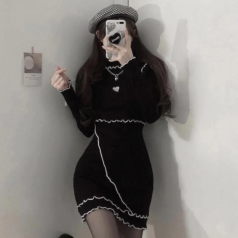 Love Heart Ruffle Knitted Slim Fit Dress SP15699 2 Love Heart Ruffle Knitted Slim Fit Dress SP15699 - Image 2