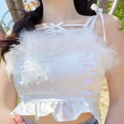 Lovely Cute Fluffy Bow Suspender Crop Top SS1897