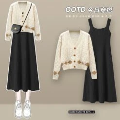 Lovely Kawaii Cardigan Sweater Dress Set ON257 -EgrilDoll Fashion Outlet Store lovely kawaii cardigan sweater dress set on257 apricot black knit halter s 2 piece 477