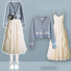 Lovely Kawaii Cardigan Sweater Dress Set ON257 -EgrilDoll Fashion Outlet Store lovely kawaii cardigan sweater dress set on257 blue 6010 apricot suspender skirt s 2 107