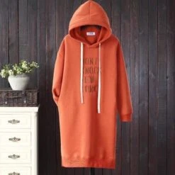 M-2XL Plus Size Thicken Long Sleeve Warm Long Hoodie BE387
