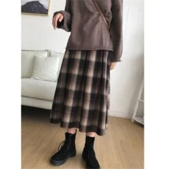 M-6XL Plus Size Plaid Mid-Calf A-LINE High Waist Skirt EG16962 -EgrilDoll Fashion Outlet Store m 6xl plus size plaid mid calf a line high waist skirt eg16962 408