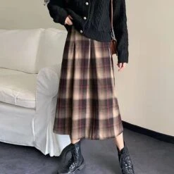 M-6XL Plus Size Plaid Mid-Calf A-LINE High Waist Skirt EG16962