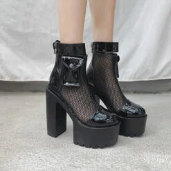 Mesh Punk High Heel Platform Boots EG15054