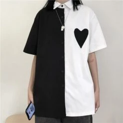 Monochrome Love Heart White Black Long Shirt EE0867